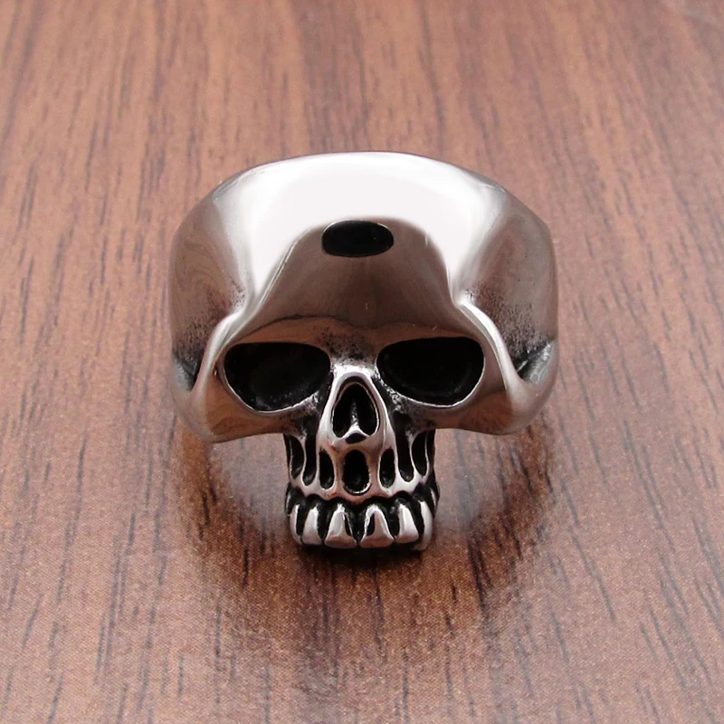 Punk 316L Stainless Steel Crack Splitting Devil Big Head Silver Color Black Skull Rings Jewelry