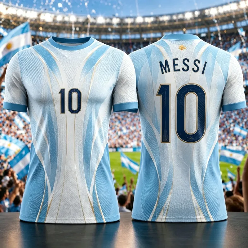 New Messi Inspired 10 Argentina Fan Soccer Jersey 3D Print Short Sleeve Quick Dry Breathable Unisex Sports Tee for Adults Youth