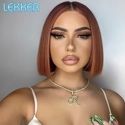 Lekker Brown Short Pixie Cut Straight Bob 13x1 T Lace Front 100% Human Hair Wigs For Women Brazilian Remy Hair Colored 8