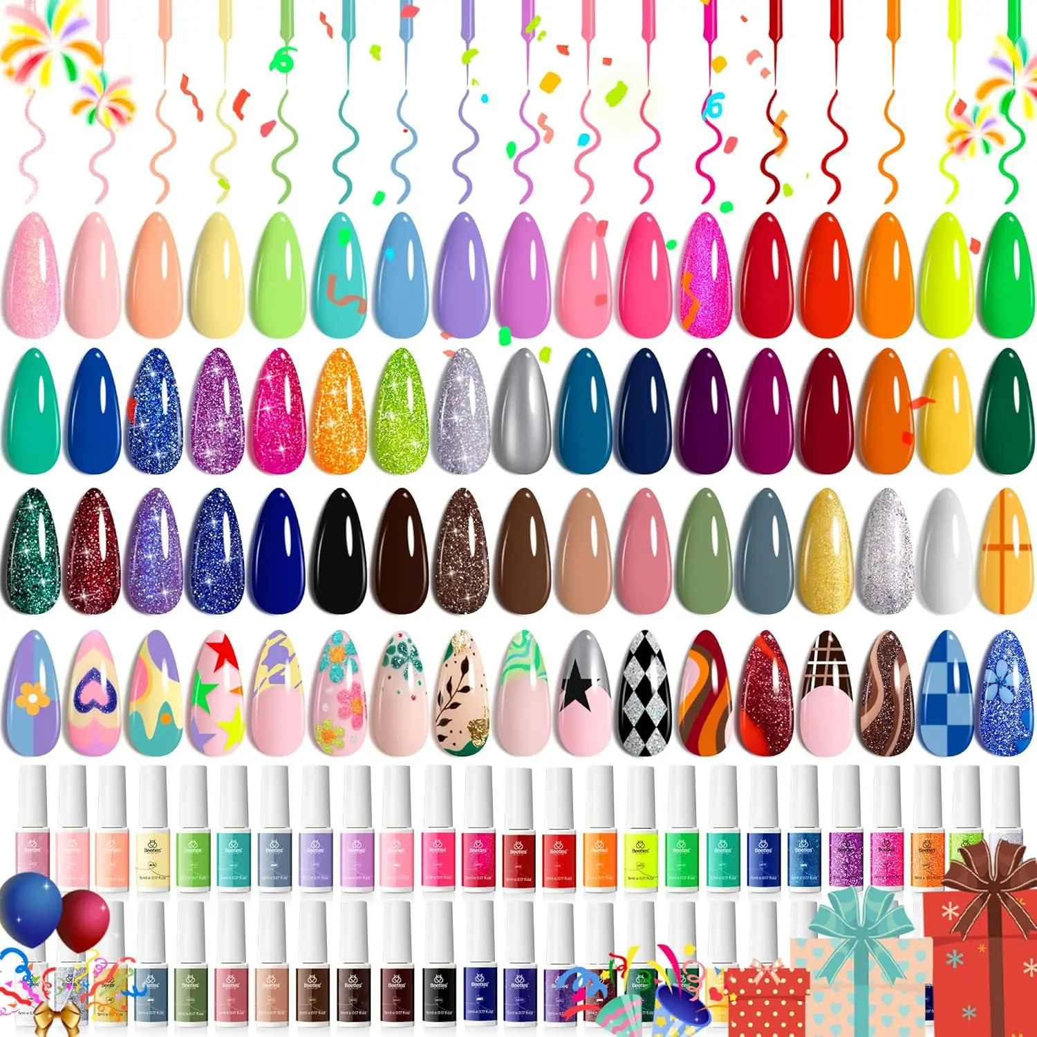 

50 Colors Reflective Glitter Gel Nail Polish Set with Thin Brush for Women's Nail Art Design