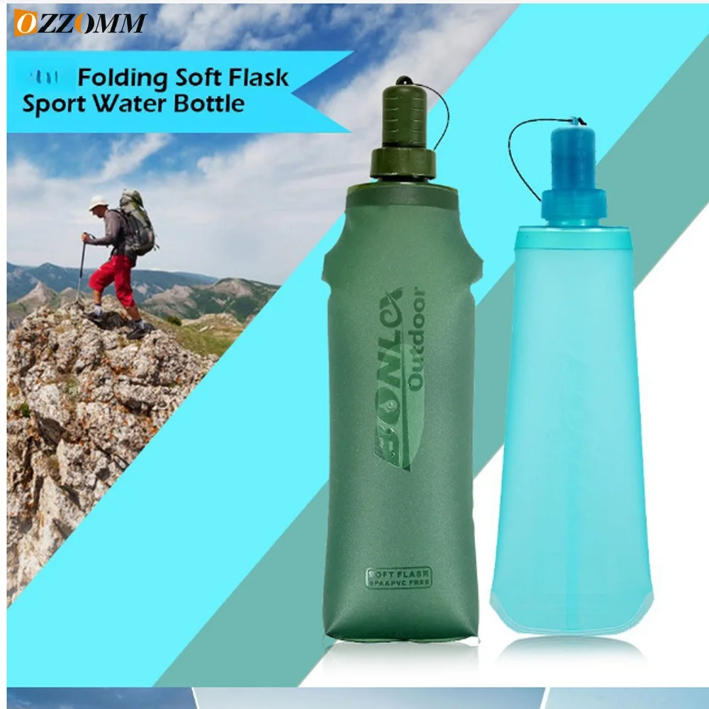 250ml/ 500ml TPU Outdoor Sport Bottle Folding Soft Flask Drink Water Bottle for Running Camping Hiking Bicycle Fitness Water Bag