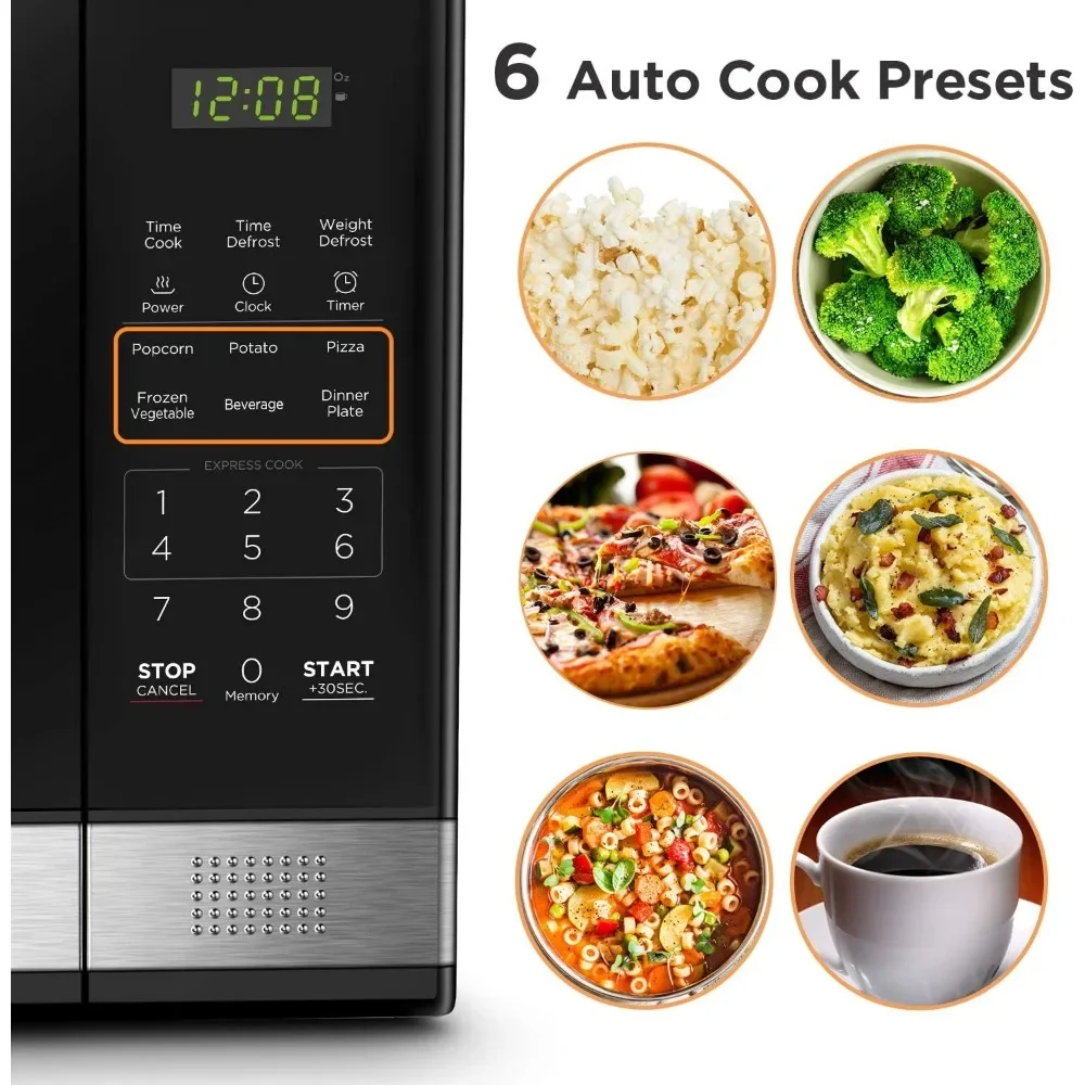 Oven Microwave Digital EM031MB11, dengan pintu tekan tombol putar, kunci keselamatan anak, 1000W, 1,1cu. ft, HITAM