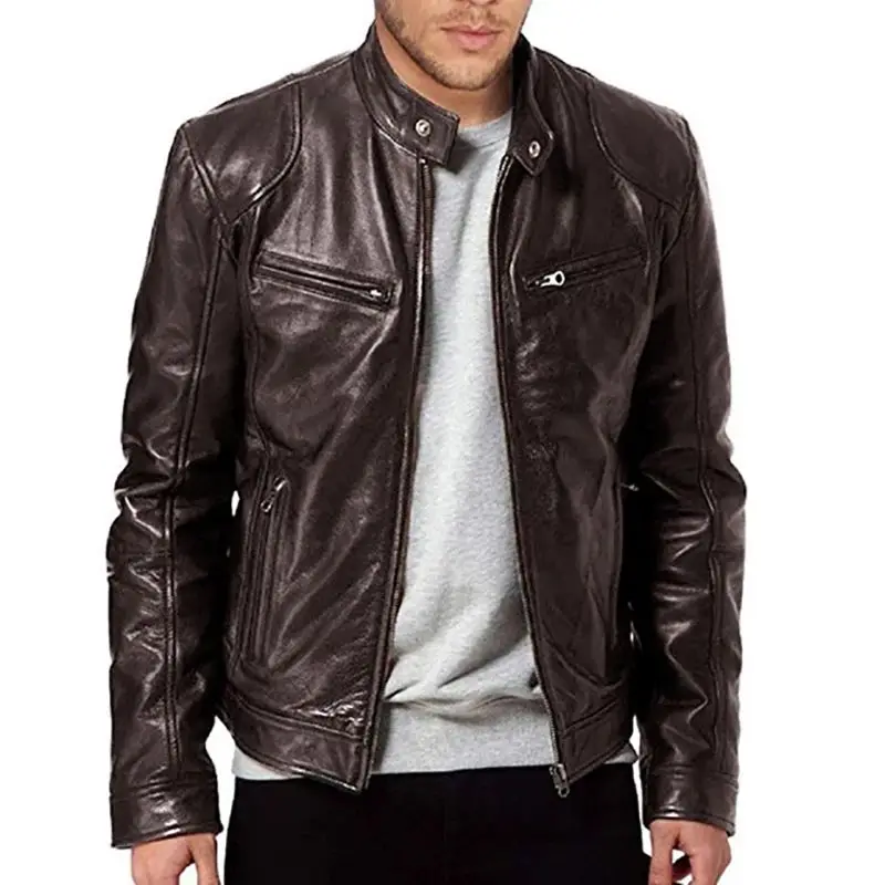 

2024 Men's Casual Faion Motorcycle Leather Jaets Long Sle Youthful Vitali Design Simulated Leather Coat