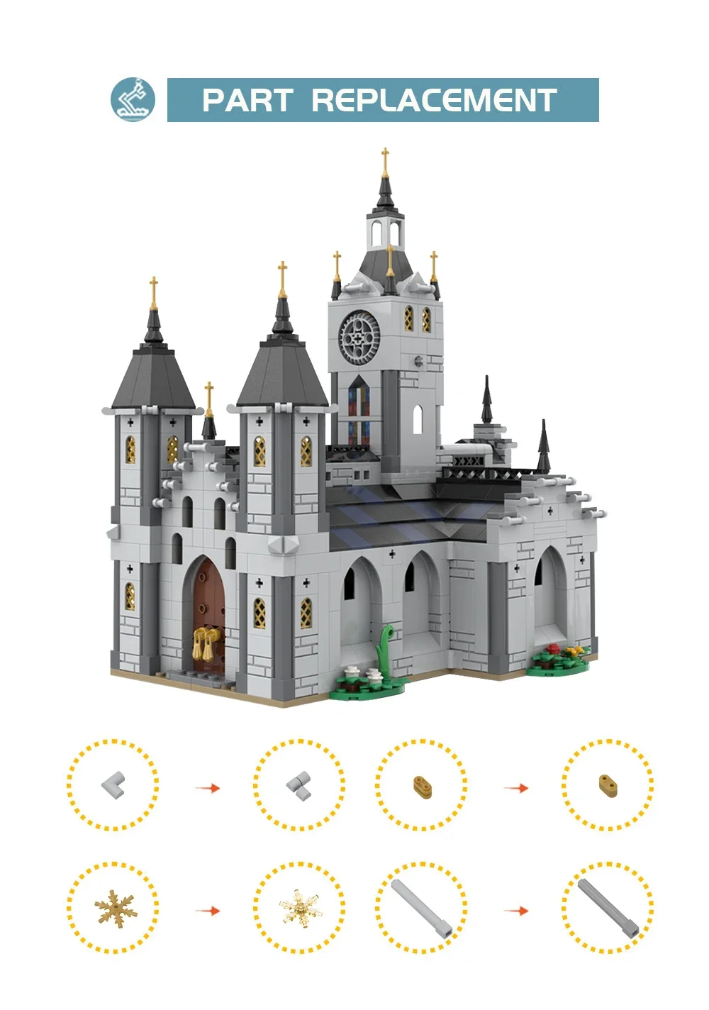 BuildMOC medieval church  Architecture  Building Blocks Imperial Knights Castle Model Bricks DIY Assembled Toy for Kids Gift