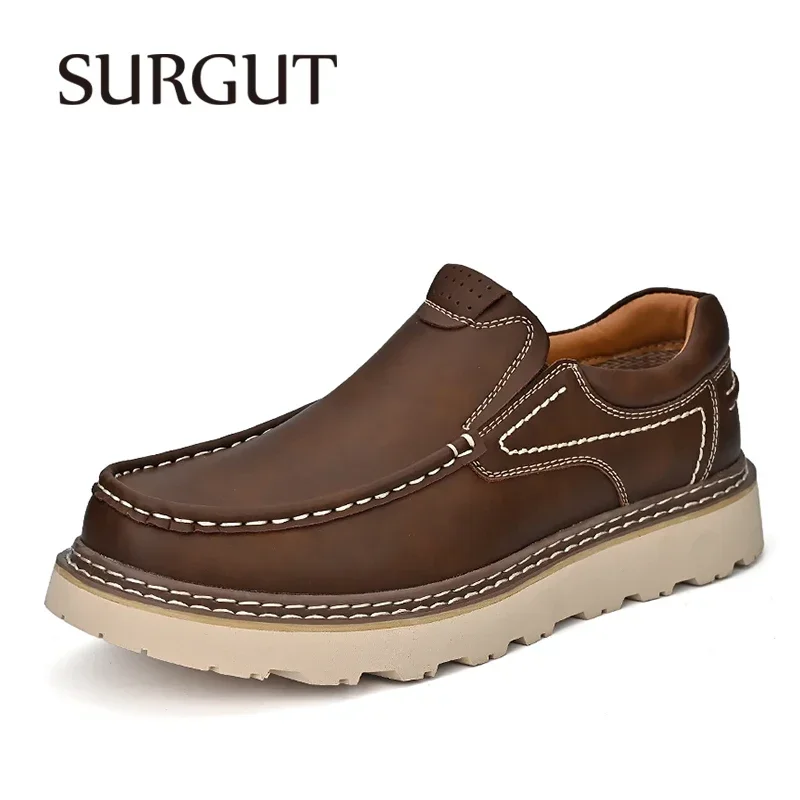 SURGUT 2024 New Spring Autumn Leather Casual Shoes Men All Season Comfortable Wear-Resistant High Quality Classic Working Shoes