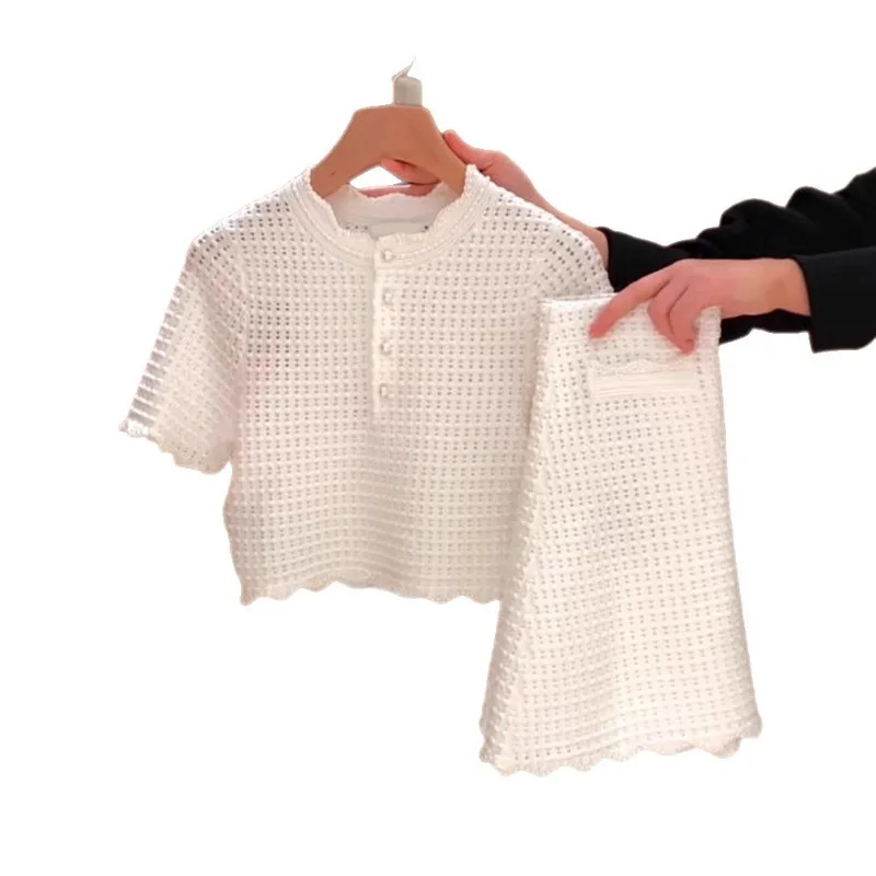 French Style Floral Dress Set for Women's Summer Wear Paired with A Complete Set of Pearl Collar Hollow Knit Sweater image 5