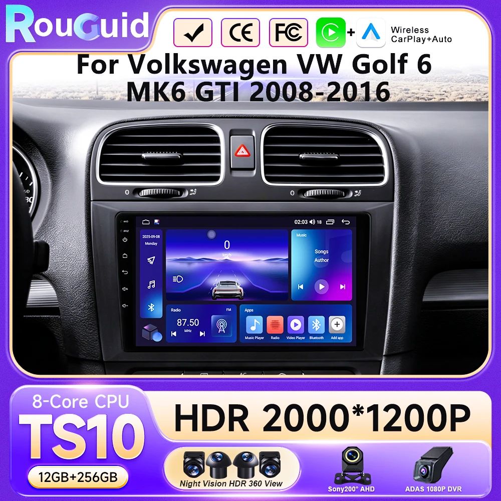 

Android 16 Car Radio For Volkswagen VW Golf 6 MK6 GTI 2008-2016 Wireless Carplay Auto Radio Car Multimedia 4G DSP 48EQ 2 Din