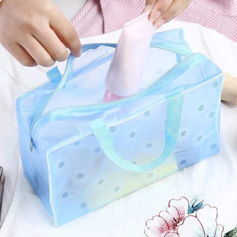 Bolsa de cosméticos transparente de PVC Floral para mujer y niña, bolsa de maquillaje transparente, estuche de belleza impermeable con cremallera,