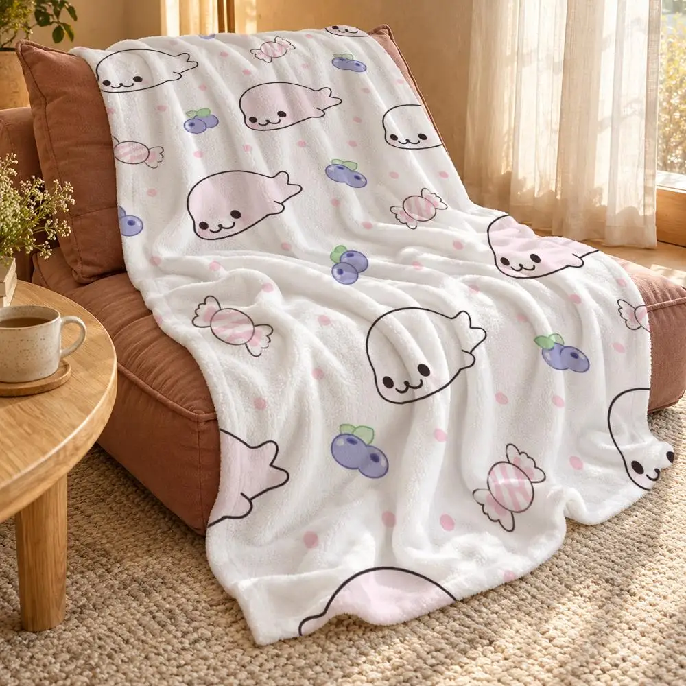 PinkBabySealPattern Throw Double Sided Flannel Throw Blanket Soft Travel Camping Sofa Bed Home