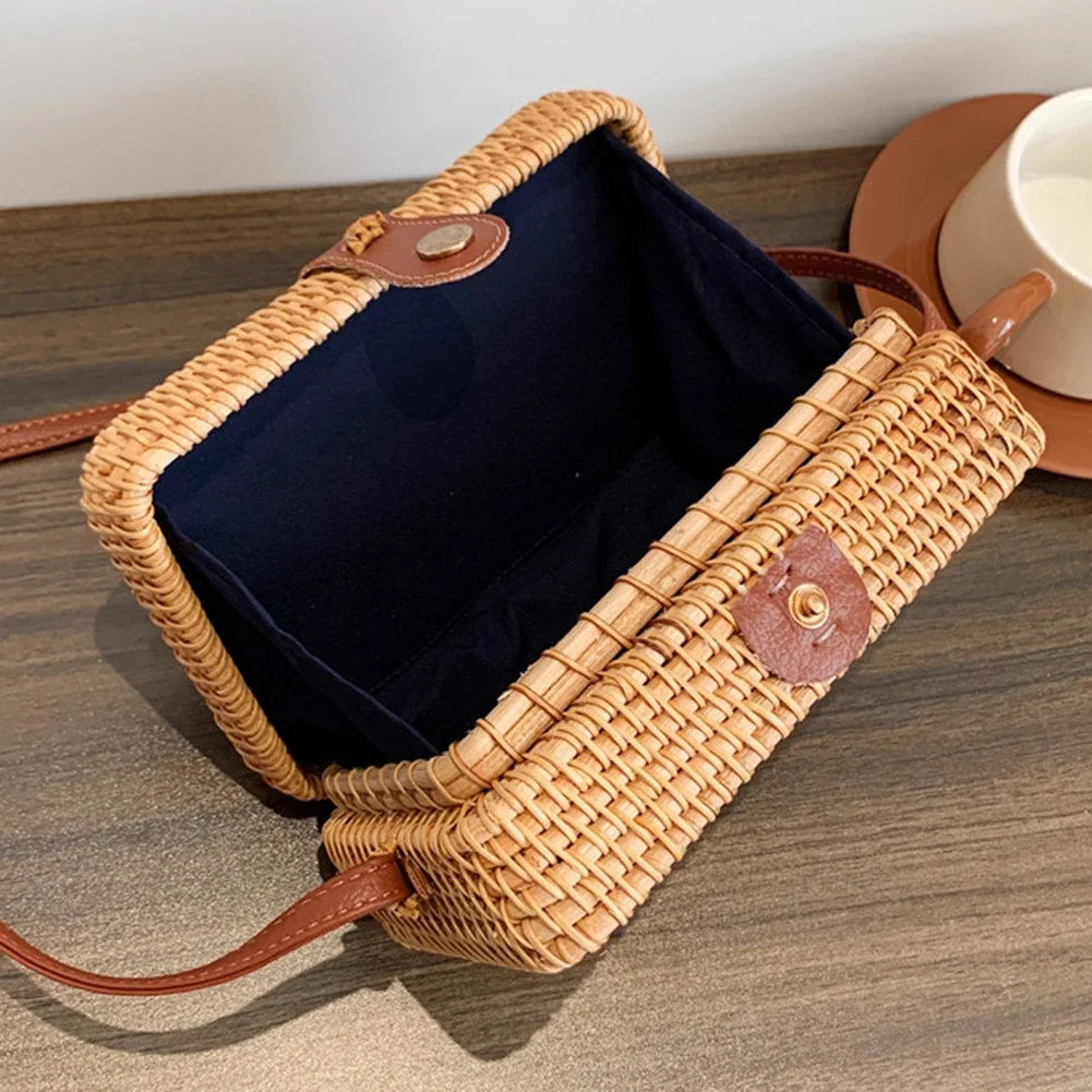 Handwoven Crossbody Bag Adjustable Strap Rattan Women Handbags Large-capacity Portable Durable Storage for Ladies Shopping Trip