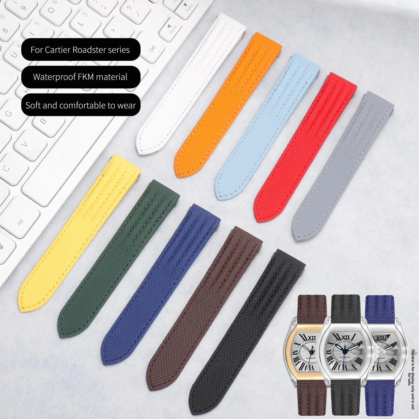 High quality fluororubber watchband for Cartier Roadster series FKM watch strap quick release metal joint end piece bracelet