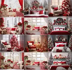 Mehofond Christmas Headboard Backdrop Family Portrait Photography Background Xmas Trees Window Photo Studio Photocall Props