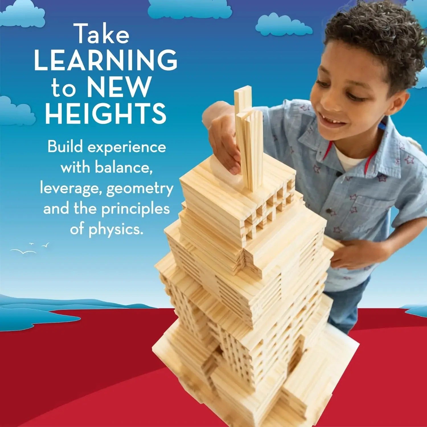 Structures 600 Plank Wooden Building Blocks Set, Includes 600 Pine Planks, 30 Idea Cards and Collapsible Storage Bin