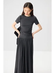 ZIQIAO Summer Slim Fit All-Match Casual Knitted T-Shirt Pleated Skirt Women Suit 2024 New Cleanfit Top Skirt Suit 24ZQ92330