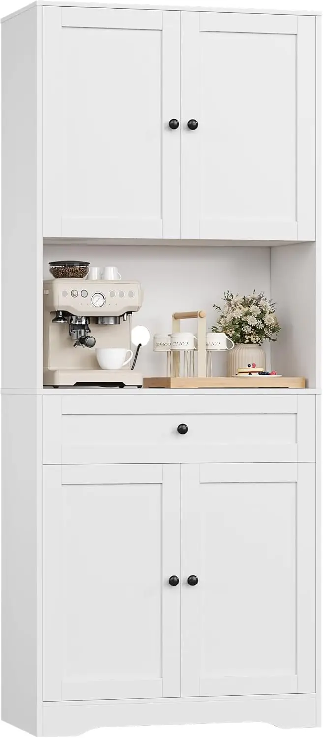 n, Schublade, Kabelloch, adjustable Einlegeböden, Multi-Purpose Cabinet for Wohnzimmer Küche 75x40x180cm, White