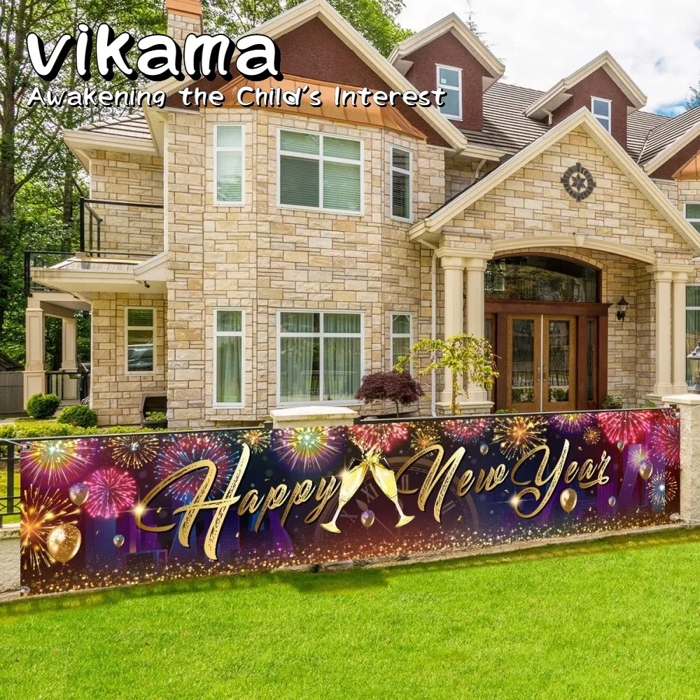 VIKAMA 2026 Jahr des Drachen-Thema Neujahrsgrußbanner – Outdoor-Gartenparty-Dekoration, Polyester-Fotohintergrund