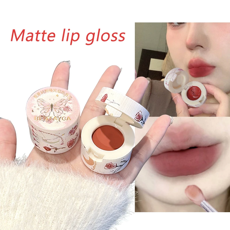 Matte Lip Mud Pot Velvet Mist Lip Glaze Waterproof Low Saturation Lip Tint Milk Orange Pink Lipstick Korean Dupe Makeup Girls