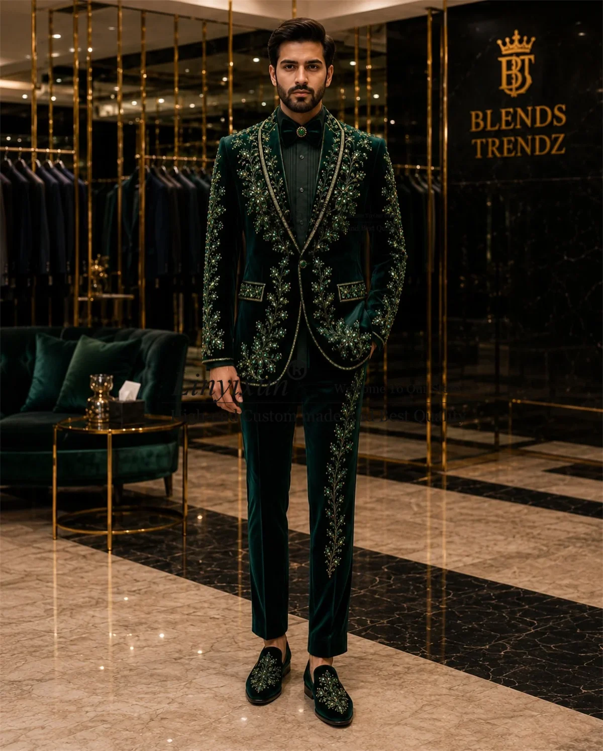 Handmade Ornament Embroidered Tuxedos Men Suits Customized 2 Pieces Sets Groom Male Blazers Wedding Slim Man Party ropa hombre