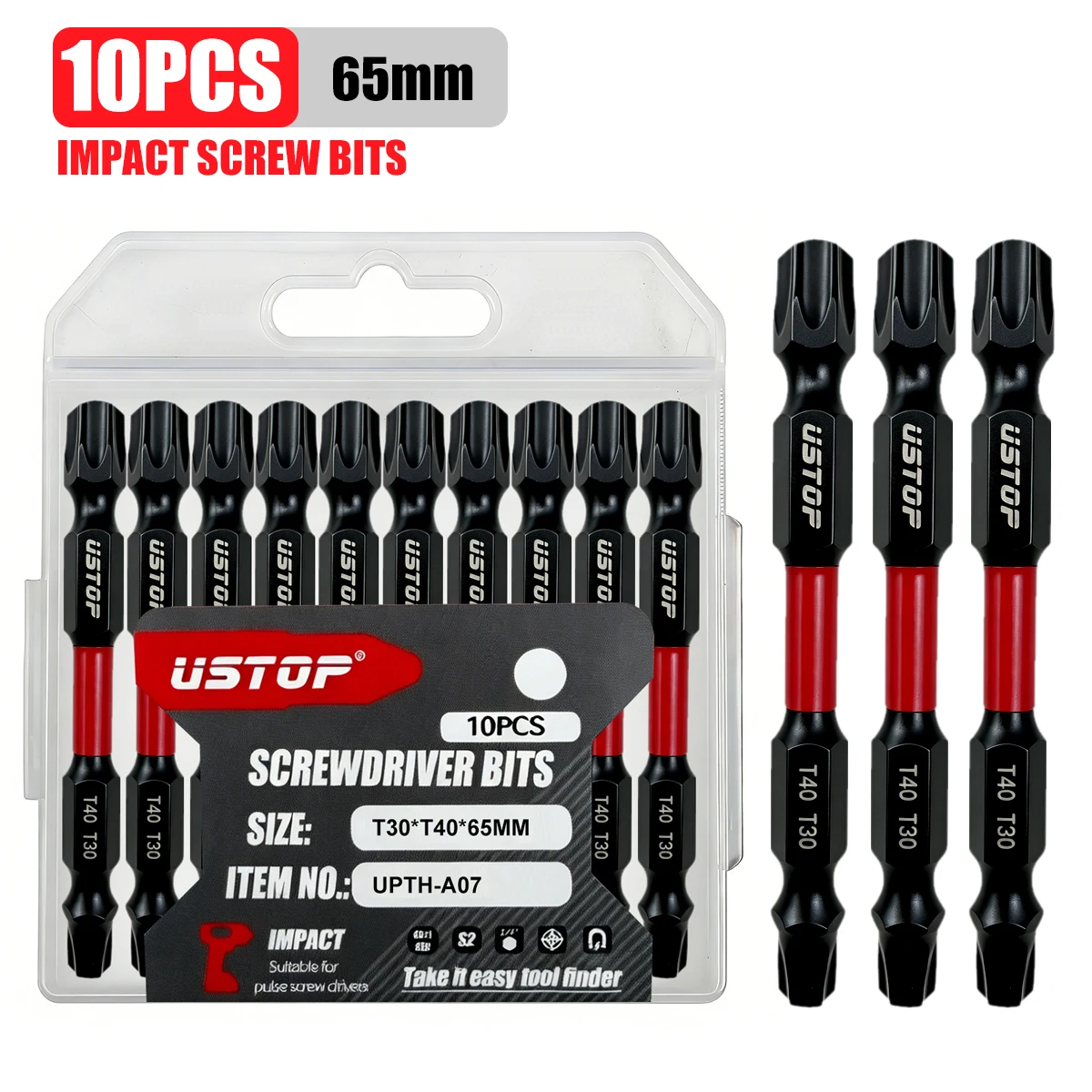Conjunto de Pontas Torx de Impacto Dupla Face T30/T40, 10 Peças, 65mm de Comprimento Estendido, Aço S2 Tratado Termicamente, Forte Penetração, Dentes Antiderrapantes, Ideal para Manutenção Doméstica/Remoção de Parafusos