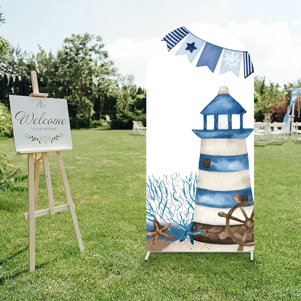 Mocsicka Ahoy Its A Boy Double Stitched Arch การถ่ายภาพพื้นหลัง Baby Shower ตกแต่งวันเกิดประภาคารผจญภัยทะเล To