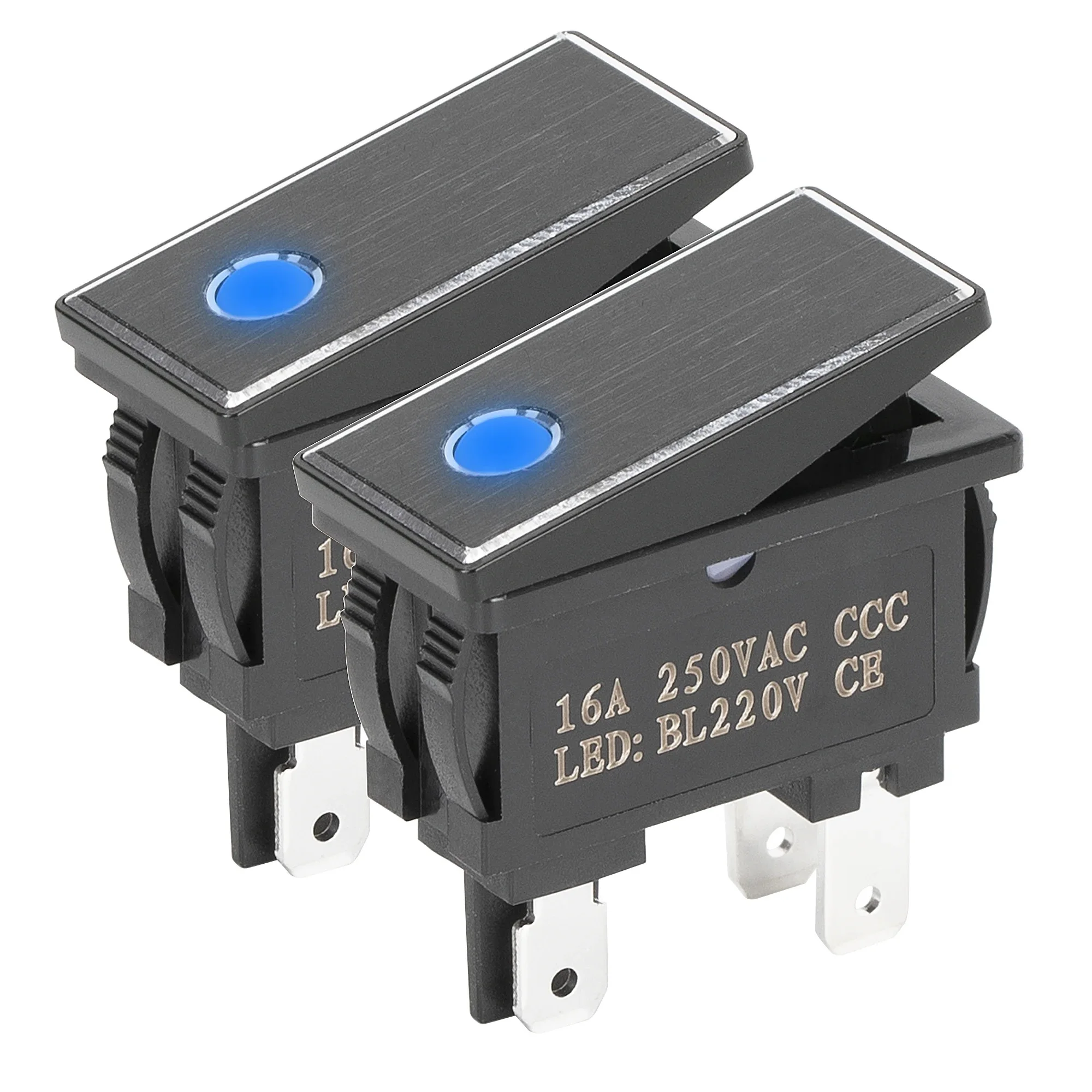 DaierTek 2PCS 20A KCD3 Rocker Switch 12V - 24V Latching ON-OFF 2 Position 4 Pin 2NO For Electrical Equipment With Blue LED