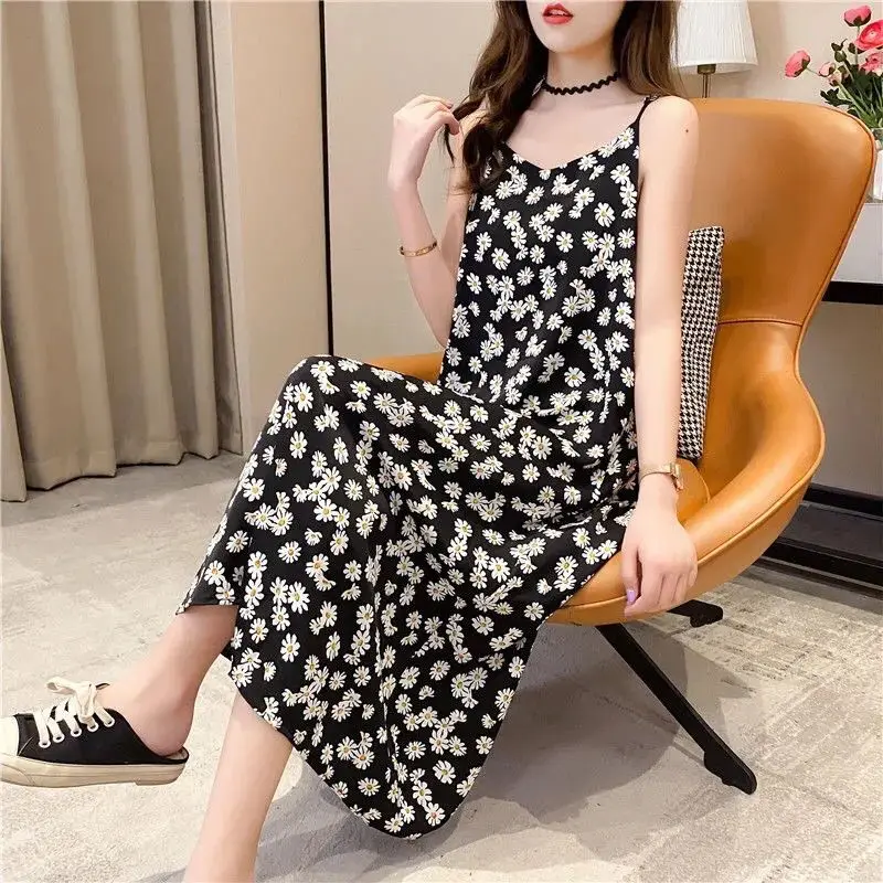 

2024 New,Summer Sleeveless Sling Floral Dress,For Womens Clothes,Summer Dresses,Korean V-neck Suspenders Halte Sundress Vestidos