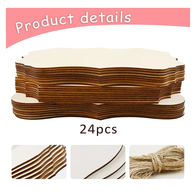 -ESTR 24 Uds. Letrero de madera colgante sin terminar en blanco con cuerdas, letrero de madera en blanco rectangular, letreros de puerta artesanales colgantes lisos, arte de pared