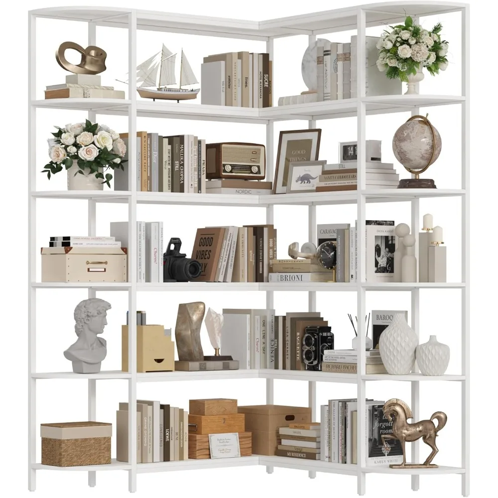 

71.5" Tall Corner Bookshelf, L-Shaped Bookshelves and Bookcase, 6 Tier Corner Shelf with Open Storage, Wooden Etagere Boo