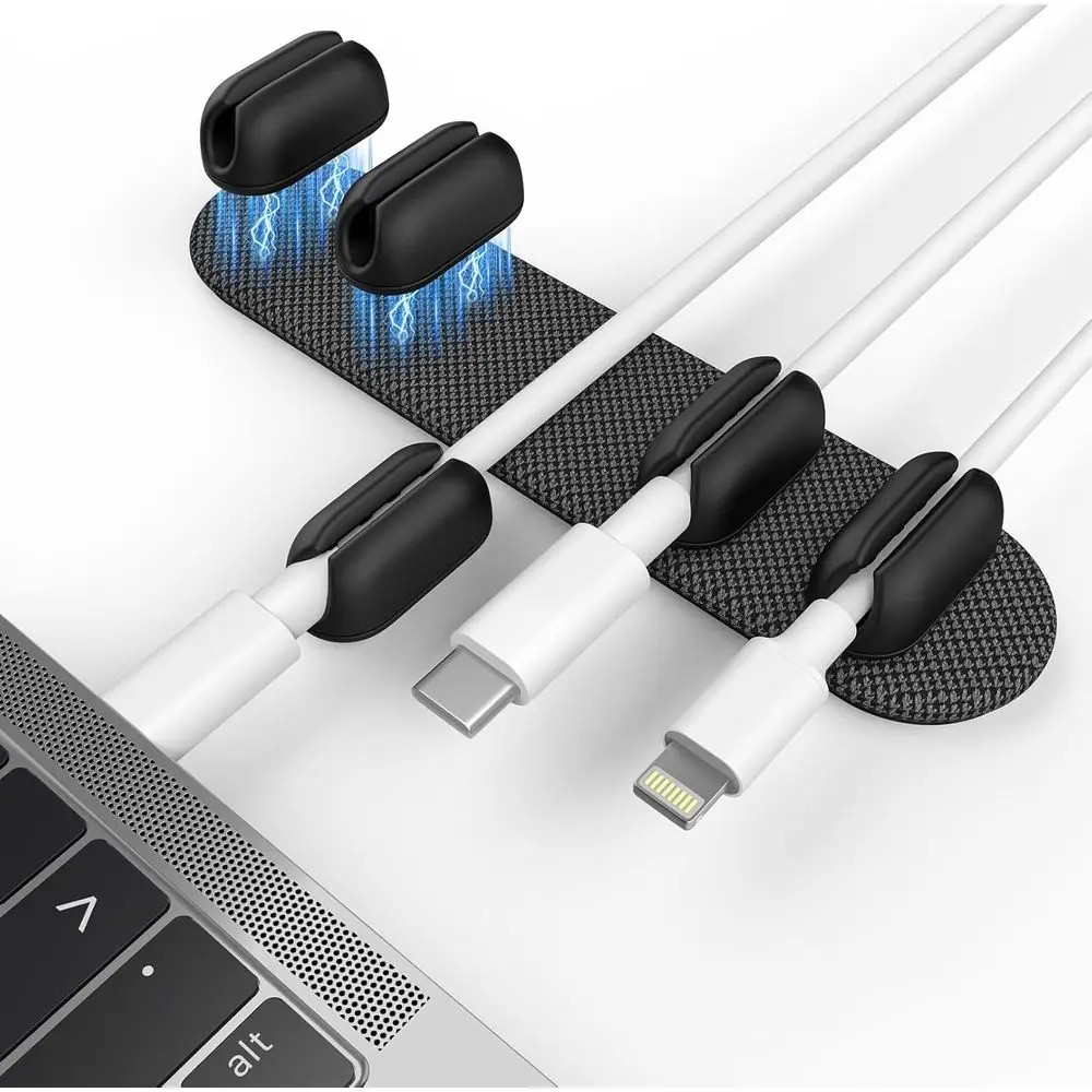 

Magnetic Cable Holder, 2-in-1 Magnet & Adhesive, Silicone Cable Clips, Minimalist Cord Organizer for Nightstand, Desk, Car, 5-Pa