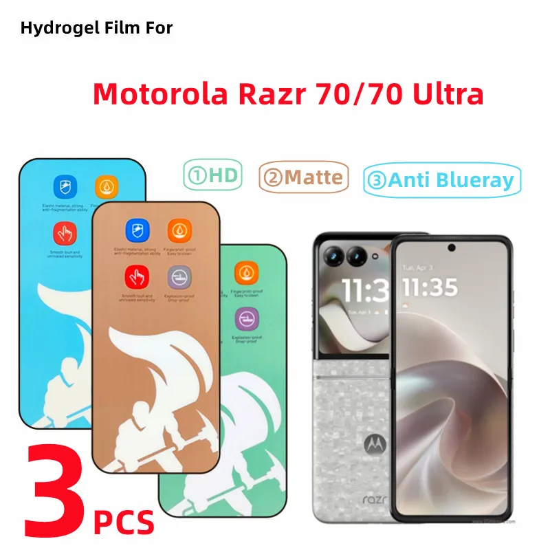 Película hidrogel HD para motorola razr 70 2026, protetor de tela fosco para motorola razr 70 ultra, película protetora anti blueray, 3 peças