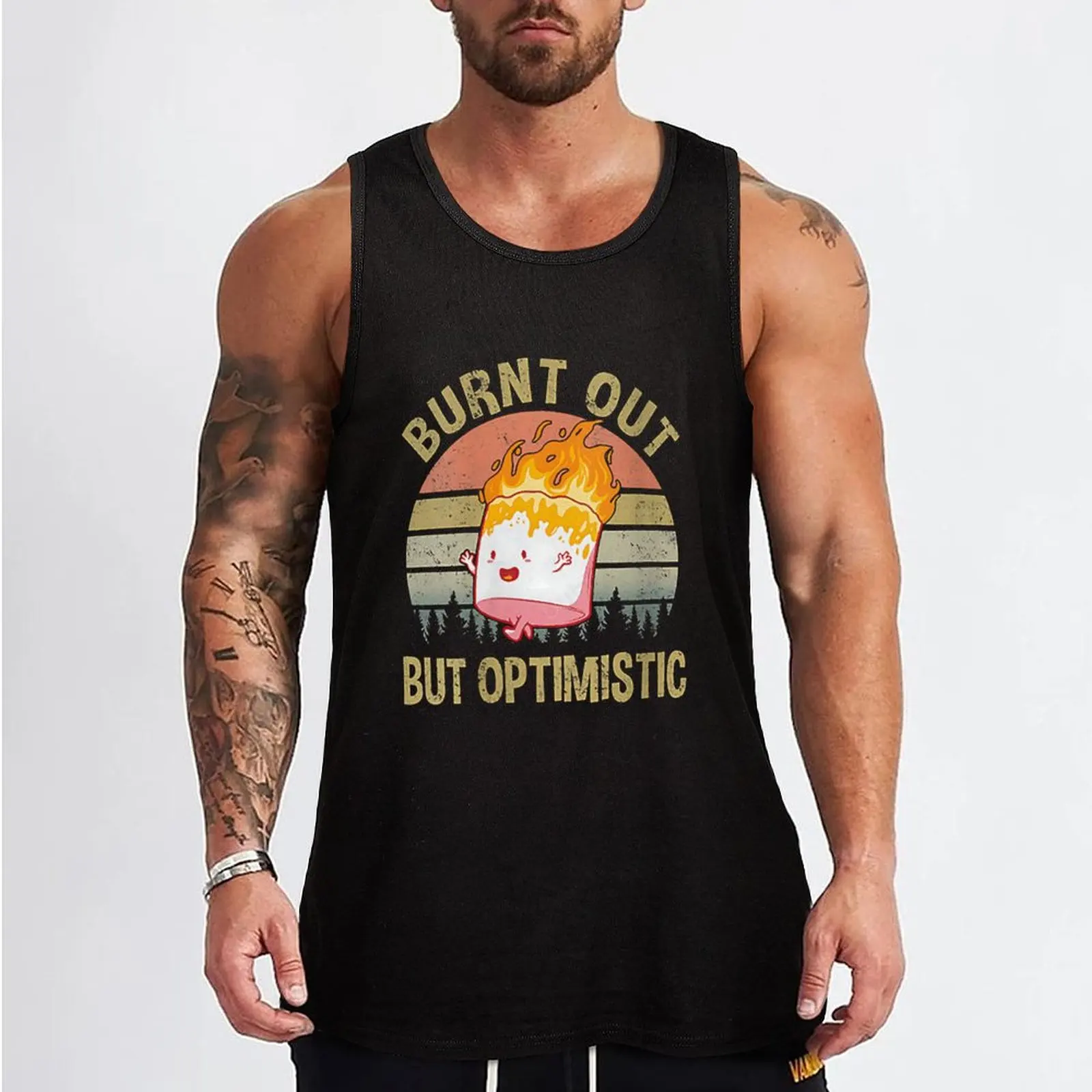 Womens Burnt Out But Optimistic - Retro Vintage Sunset Tank Top Men's clothing brands t-shirt for men