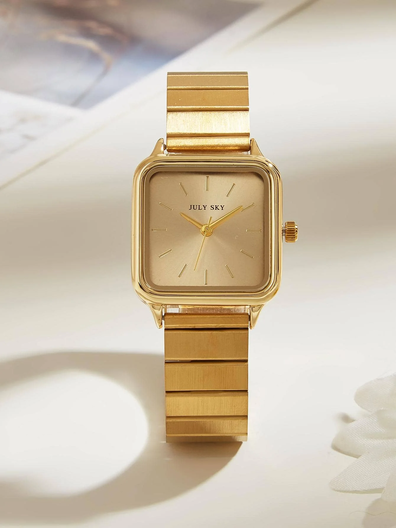 JULYSKY 1pc Women's Elegant Minimalist Gold-Color Stainless Steel Band Quartz Watch, Suitable As Holiday Gift For Thanksgiving,