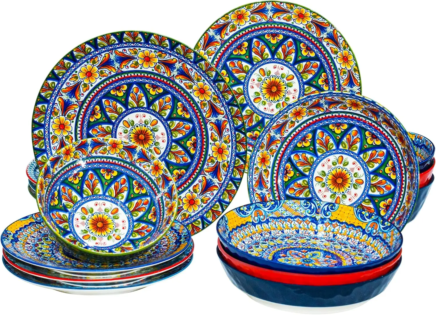 

Dinner Plates set of 4, 16 Pieces Dinnerware Sets Microwave and Dishwasher Safe, Scratch Resistant, Bohemian Style Plates and Bo