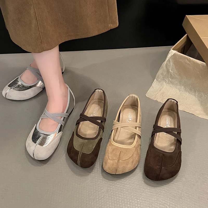 Soft Sole Driving Shoes Women Autumn Commuter 2026 Color Block Shallow Mouth Flats