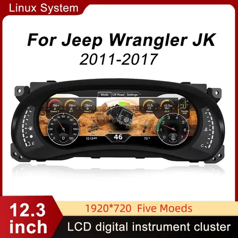 Digital Gauge Cluster for Jeep Wrangler JK 2011-2017 Speedometer Dashboard 12.3’’ HD LCD  Screen Display Plug and Play