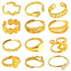 Stainless Steel For Women Vintage Gold Color Heart Geometric Ring Set Minimalist Metal Opening Knuckle