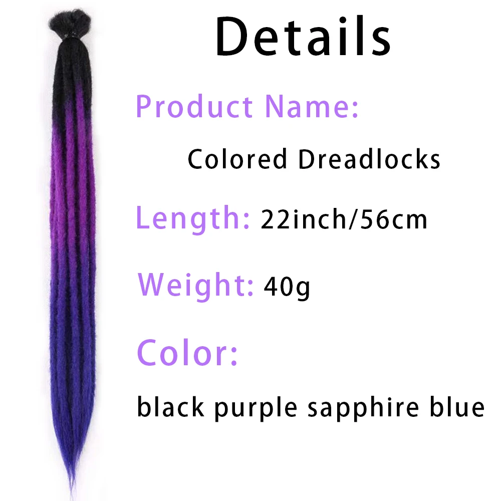 22 Zoll bunte Dreadlock-Erweiterungen Ombre Schwarz & Lila & Königsblau 10 Stränge/Packung synthetische Zöpfe Reggae handgefertigte Häkelarbeit