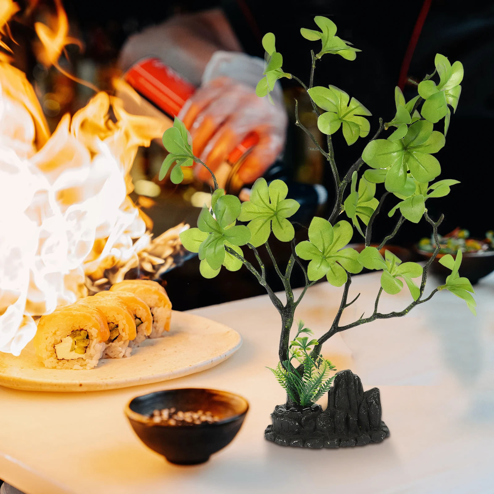 

Dish Decorative Flowers and Grass Creative Decoration Japanese Sushi Accessories Sashimi Plastic Restaurant Plate