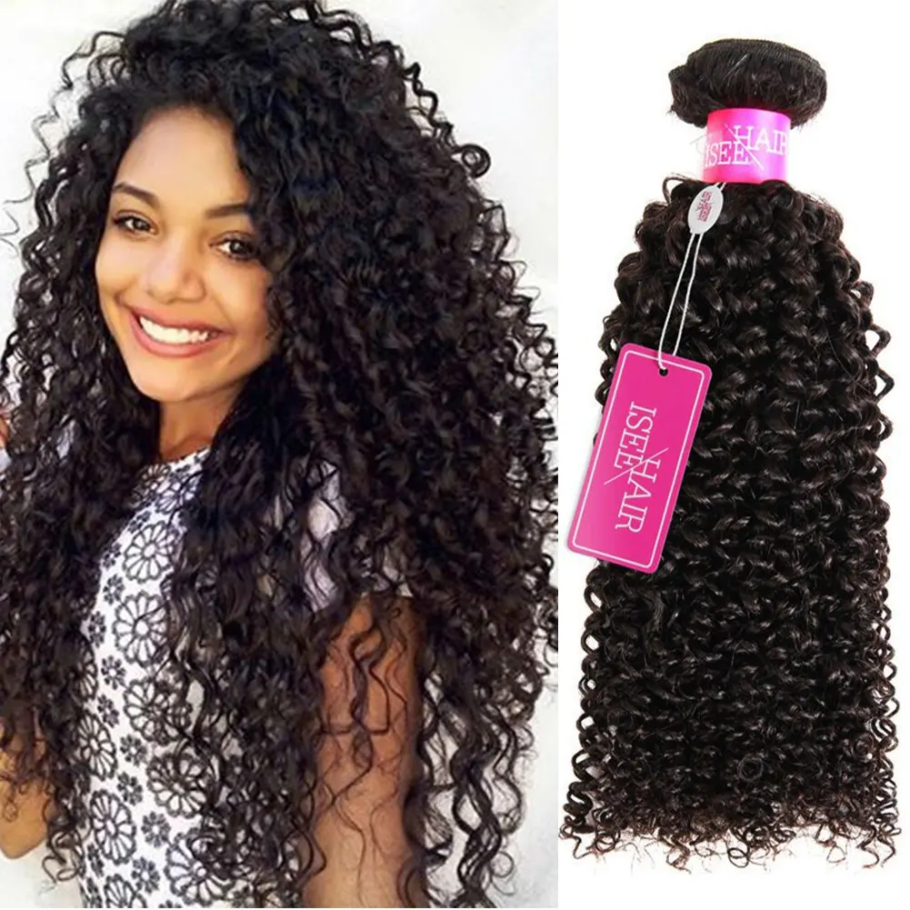 Isee Hair 9A Grade Mongolian Kinky Curly Hair Extension Virgin Human Hair Weaving 3 Bundles Kinky Curly Virgin Hair 100% Human