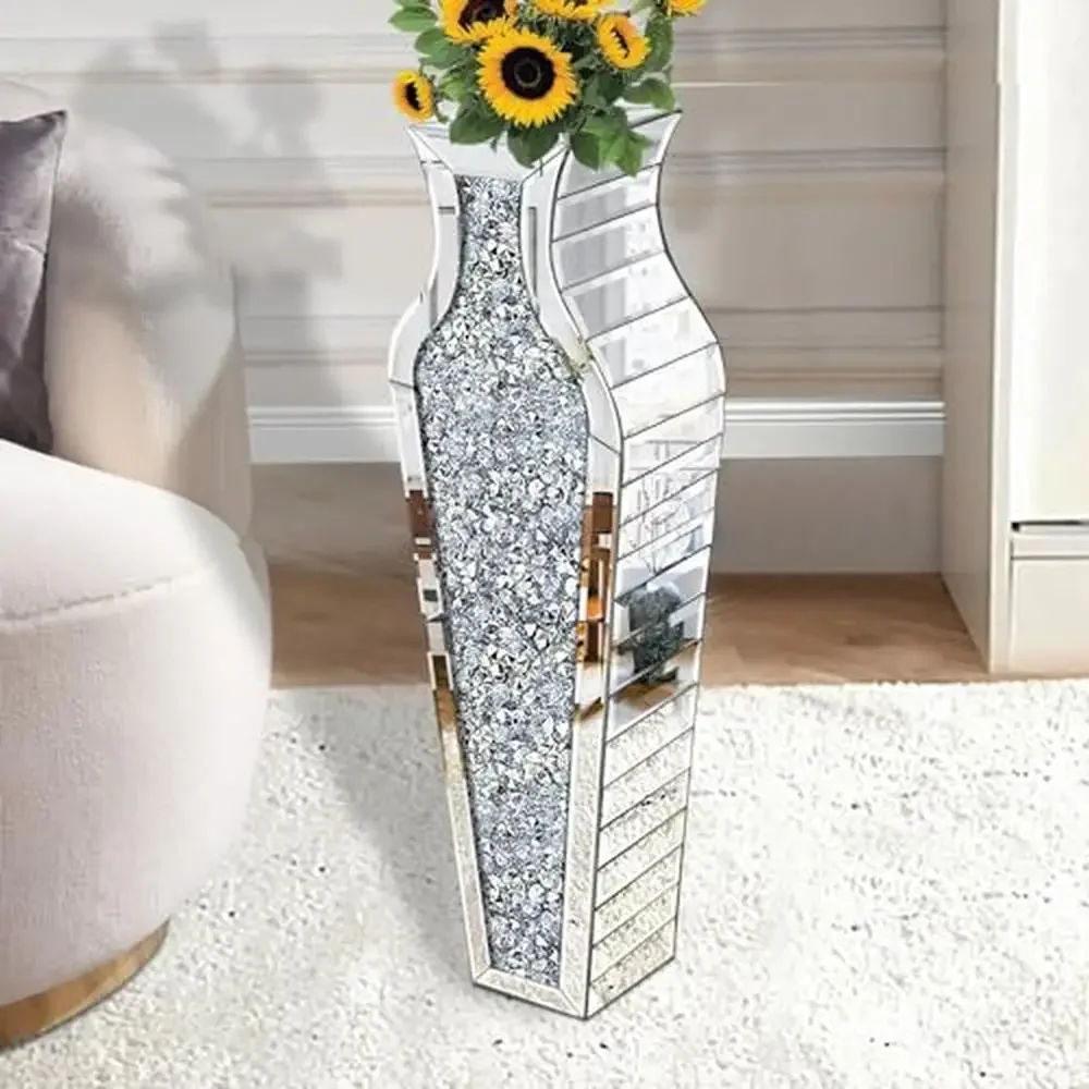 

Элегантная напольная ваза с серебряным кристаллом и бриллиантами: украшение для домашнего декора для полок