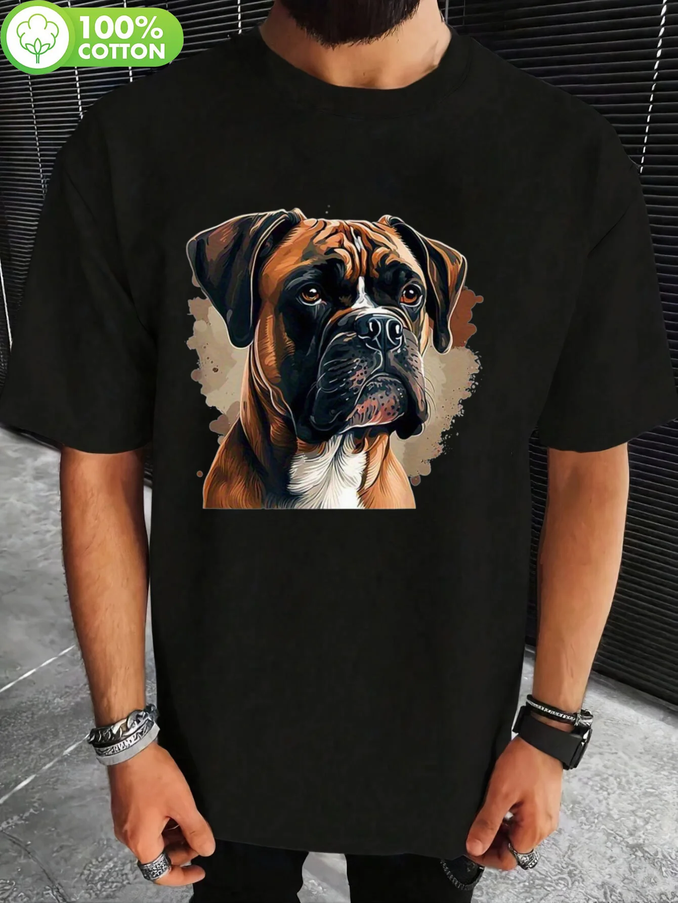 Funny Boxer Dog Graphic T-Shirt - Heavyweight 180gsm Cotton Tee for Men & Women - Unisex Crewneck Shirt for Gym, Boxing, Casual Outfits - Sizes S-XXL (Black) - Perfect Pet Lover Gift, Sporty Outfit, Comfortable Fit, Outdoor Activities, Durable Materi