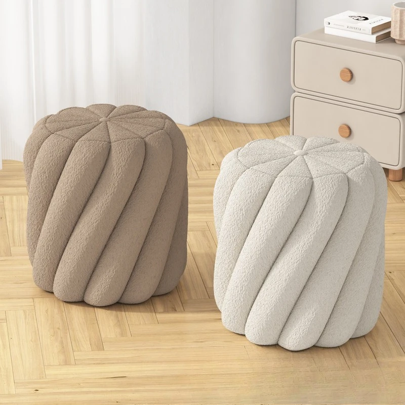 Lamb wool makeup stool girls bedroom dresser chair living room home round stool nail salon customer special stool
