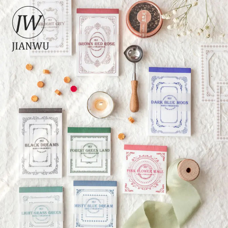 JIANWU 50 Sheets Border Poetry Series Hollow Material Paper Memo Pad Creative DIY Junk Journal Collage Decor Base Stationery