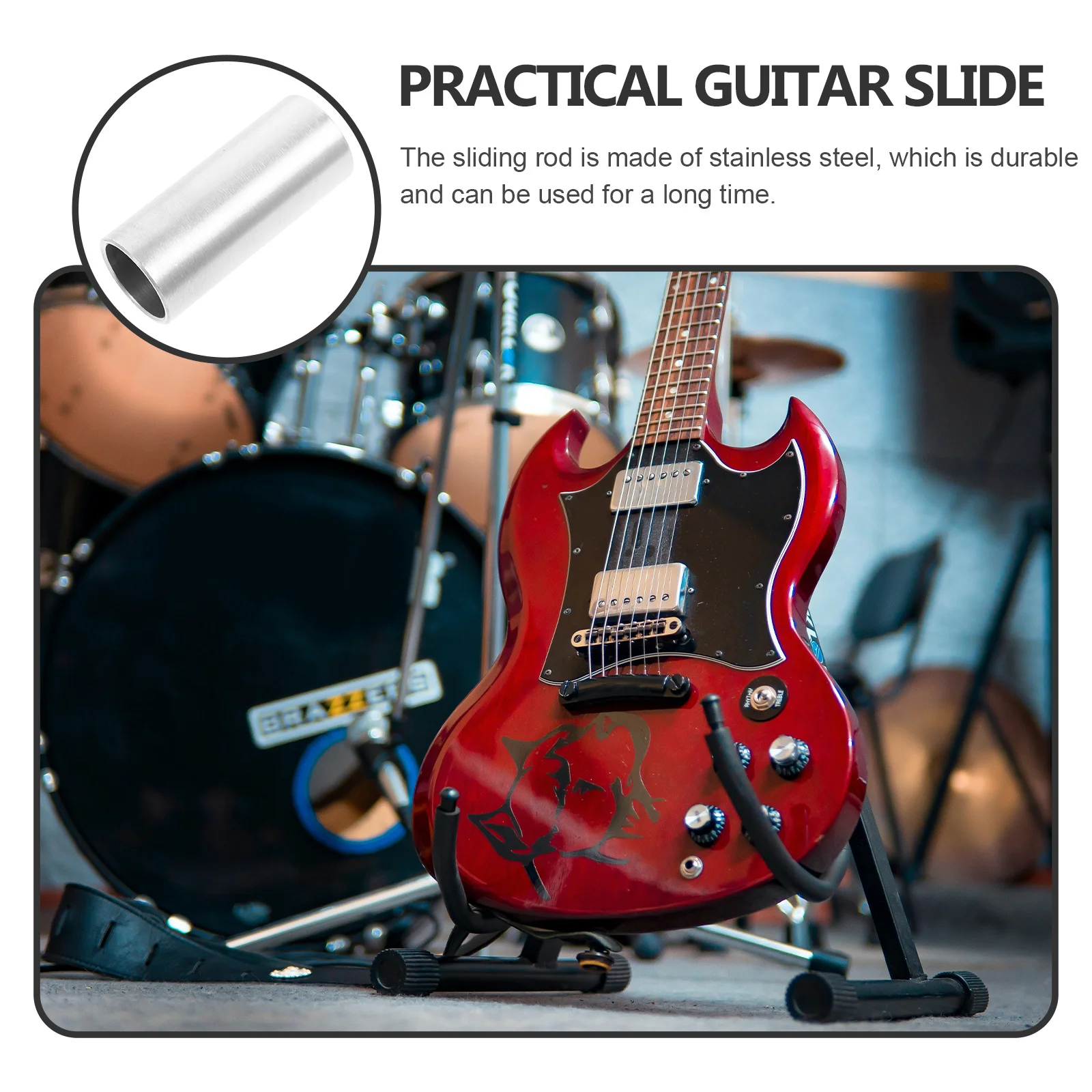 شريط منزلق جيتار متين من الفولاذ المقاوم للصدأ، ملحق عملي فعال للقيثارات الصوتية الكهربائية، تركيبات نغمة طويلة الأمد