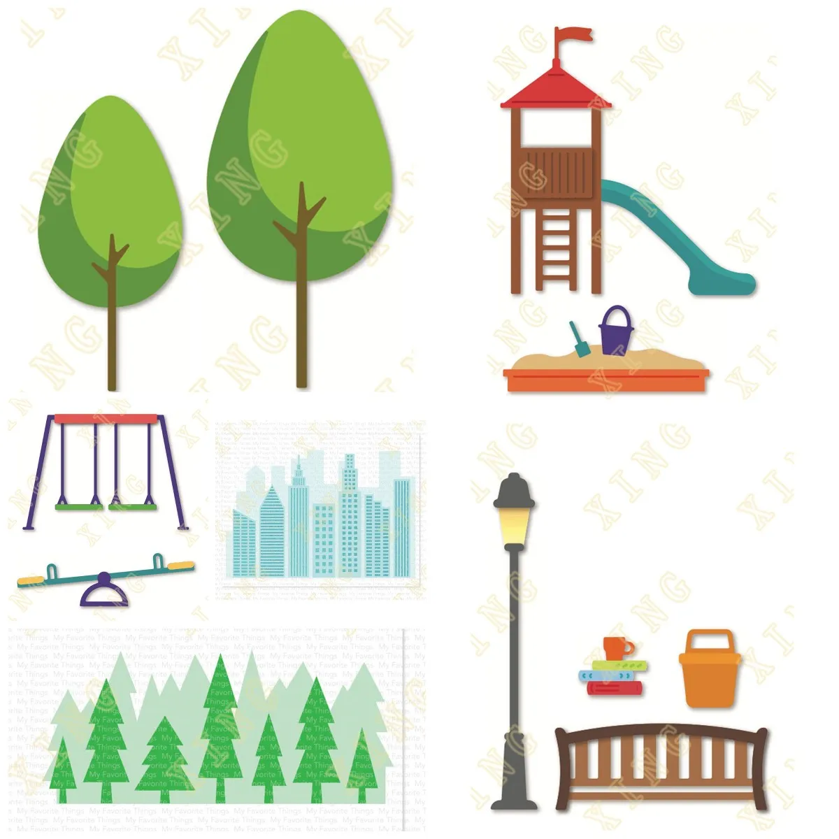 

2024 New Layered Treeline Park Bench Metal Cutting Dies Stamps Stencil Craft Embossing Make Paper Greeting Card Making Template