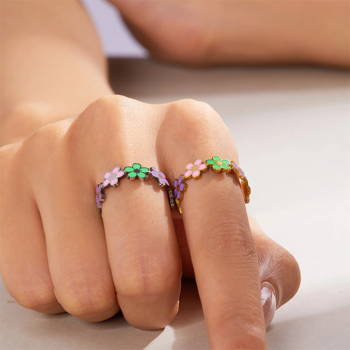 Exquisite Stainless Steel Colorful Enamel Flower Opening Rings For Women Men Fashion Vintage Butterfly Heart Finger Ring Jewelry
