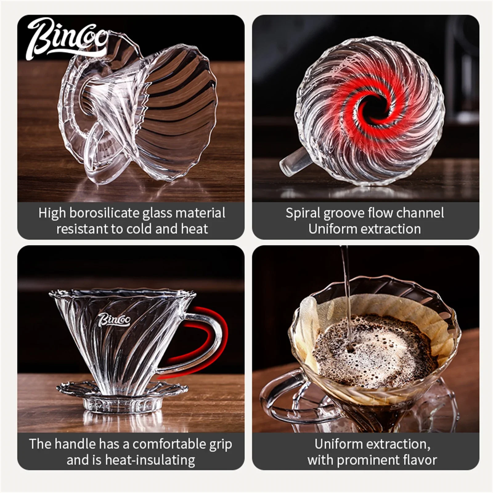 Bincoo 600ml Pour Over Coffee Maker Set Glass Carafe Coffee with Glass Coffee Filter Drip Espresso Maker for Home&Office Barista - Image 6