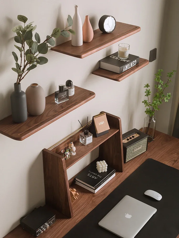 Meja: Rak buku kayu solid gaya Nordik, rak meja