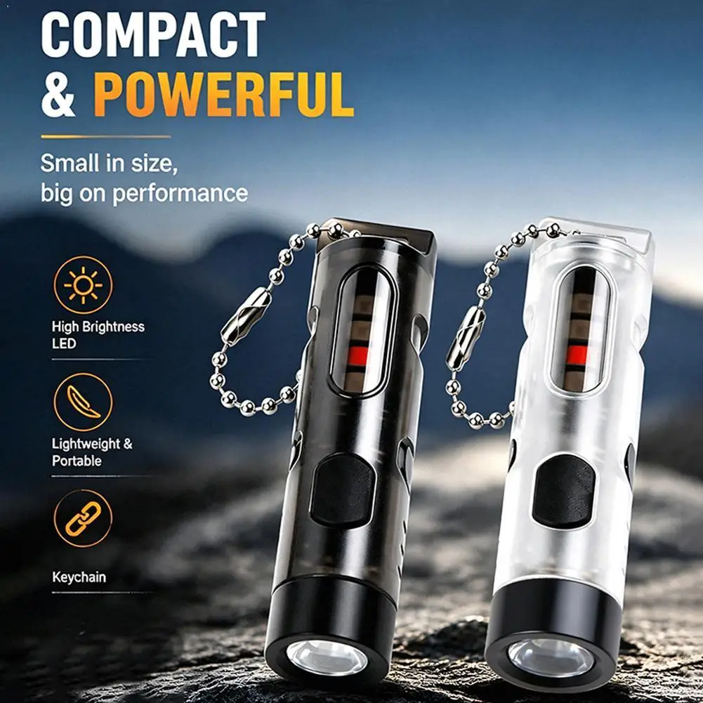Mini LED Flashlight Portable USB Rechargeable Light Red Blue Flashing Light UV Detection Lamp Emergency Light Keychain Light