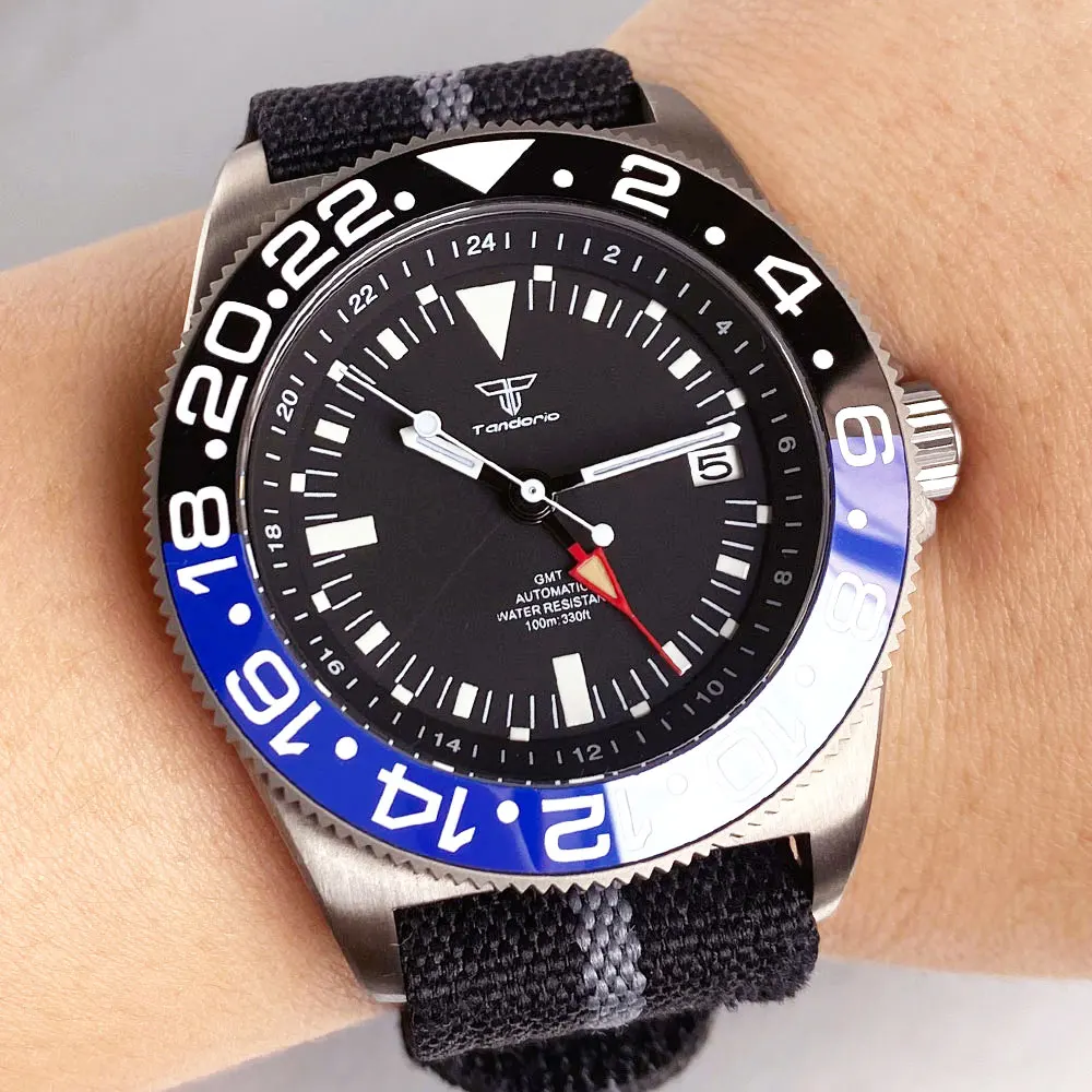 Tandorio 42 مللي متر ريترو تيتانيوم لونين بتوقيت جرينتش الحافة الناتو حزام نايلون الياقوت الزجاج NH34 حركة أوتوماتيكية 10ATM ساعة رجالية مضيئة #2